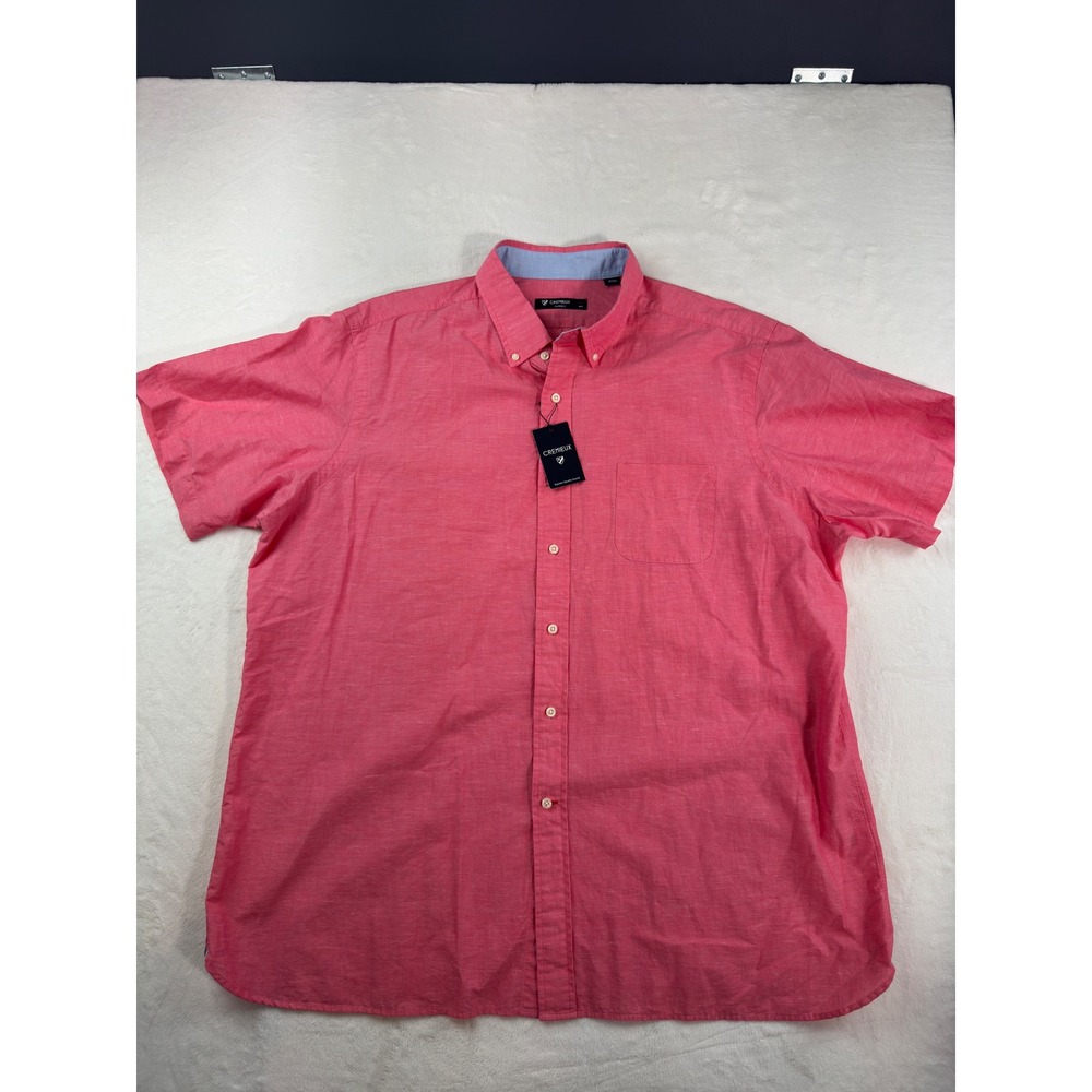 Cremieux Classics Mens XXL Pink Cotton Hemp Short Sleeve Button Down Shirt NEW